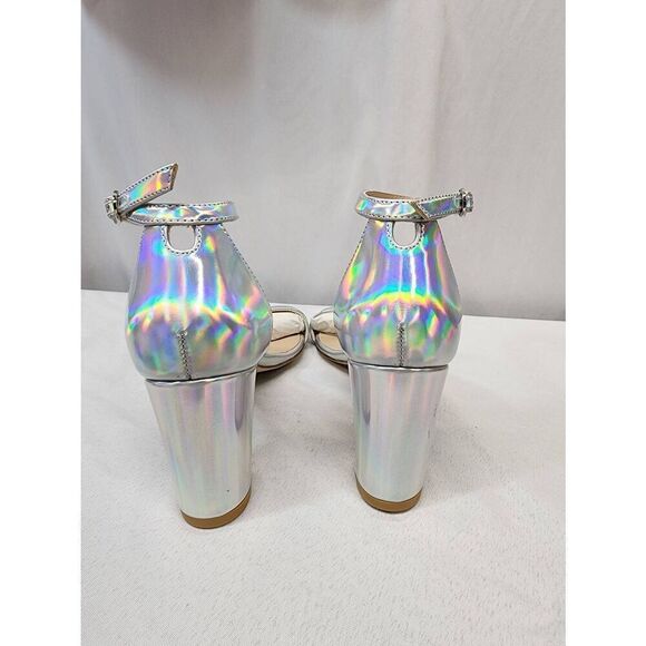 Stuart Weitzman Size 6 Nudist Block 75 Iridescent Ankle-Strap Sandals Block Heel - Picture 5 of 10